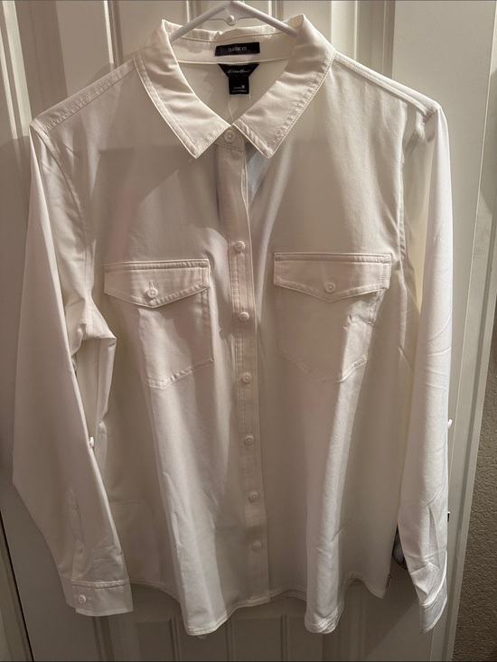Eddie Bauer Tops - Eddie Bauer White Long-Sleeve Button Front Blouse